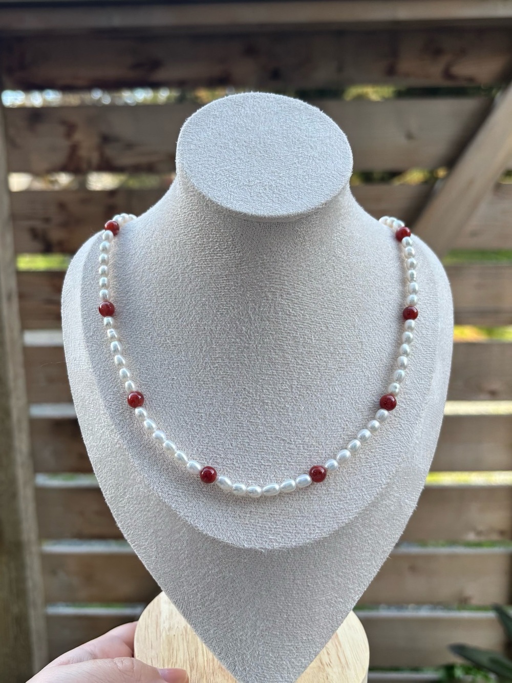 Pearl and Red Agate Necklace